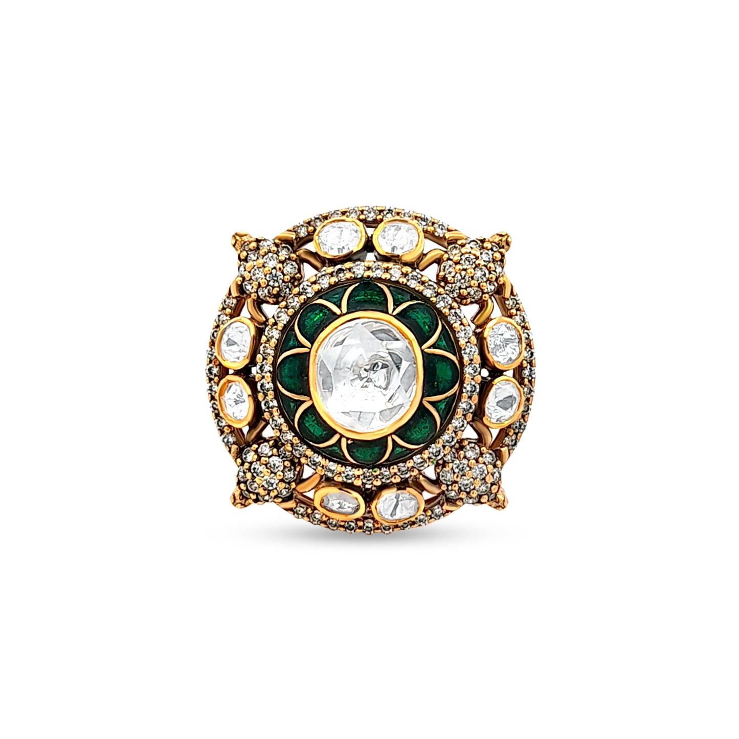 Sanjana's Classic Kundan Meena 925 Silver Ring for Parties and Weddings