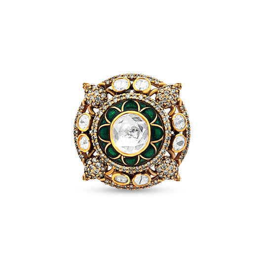 Classic Kundan Meena 925 Silver Ring for Parties and Weddings