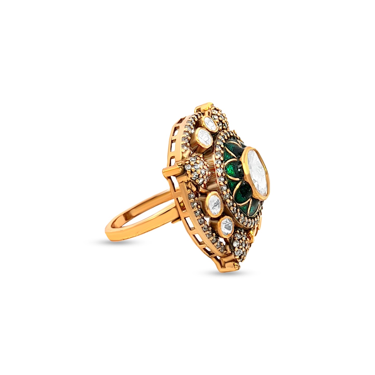 Sanjana's Classic Kundan Meena 925 Silver Ring for Parties and Weddings