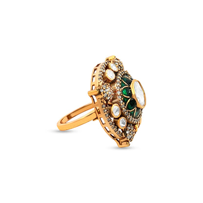 Sanjana's Classic Kundan Meena 925 Silver Ring for Parties and Weddings
