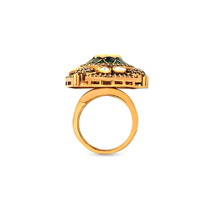 Sanjana's Classic Kundan Meena 925 Silver Ring for Parties and Weddings
