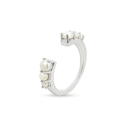 Charvi Glow: Sterling Silver Cuff Ring with Pearls