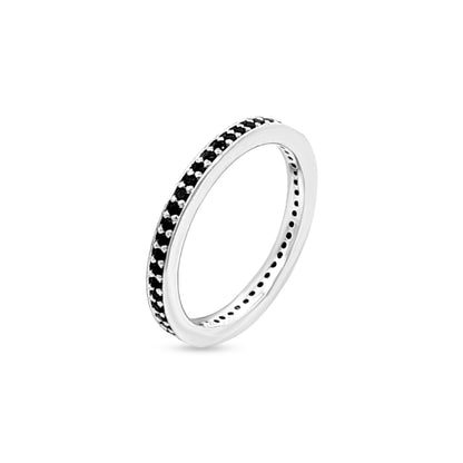 Riddhi: Sterling Silver Sleek Band with Black Stones
