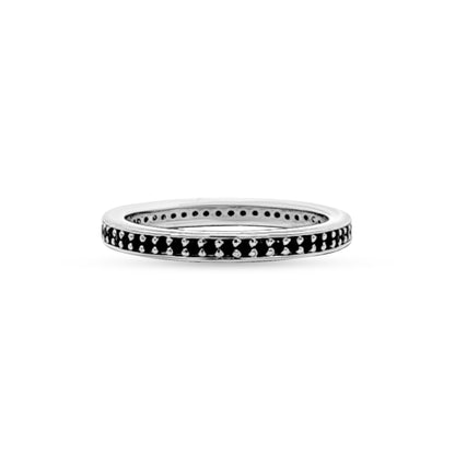 Riddhi: Sterling Silver Sleek Band with Black Stones