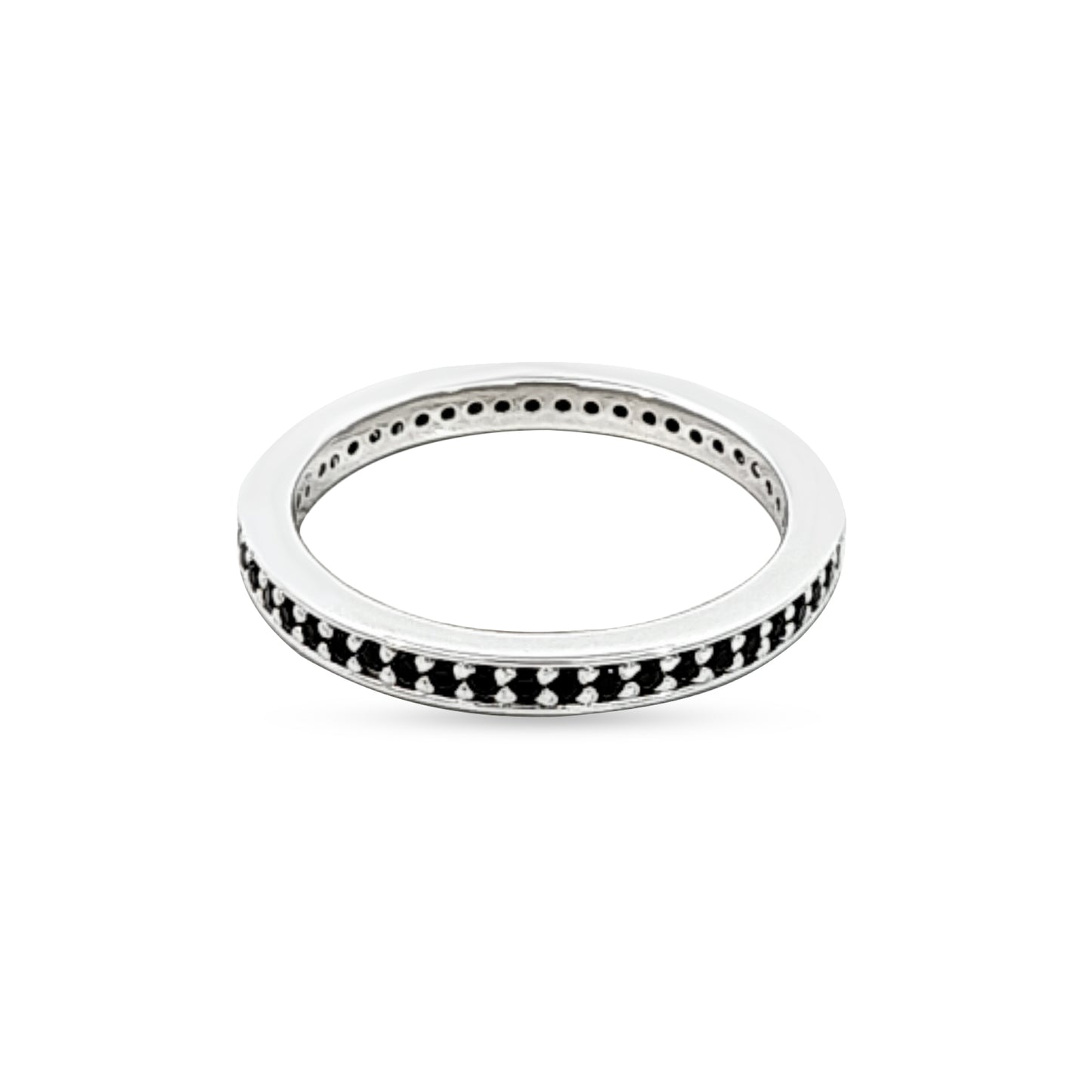 Riddhi: Sterling Silver Sleek Band with Black Stones