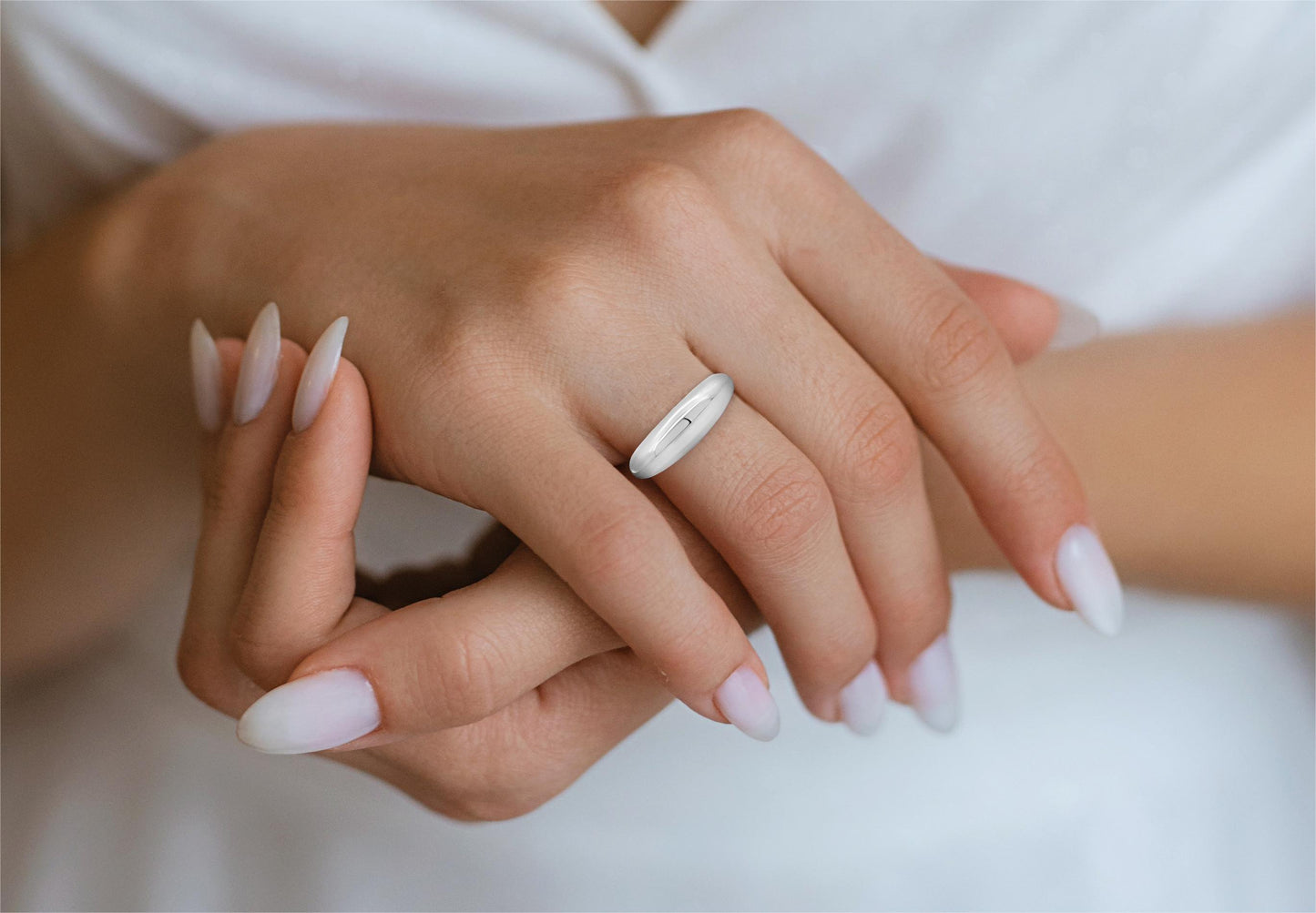 Aarya Shine: Sterling Silver Dome Plain Band Ring