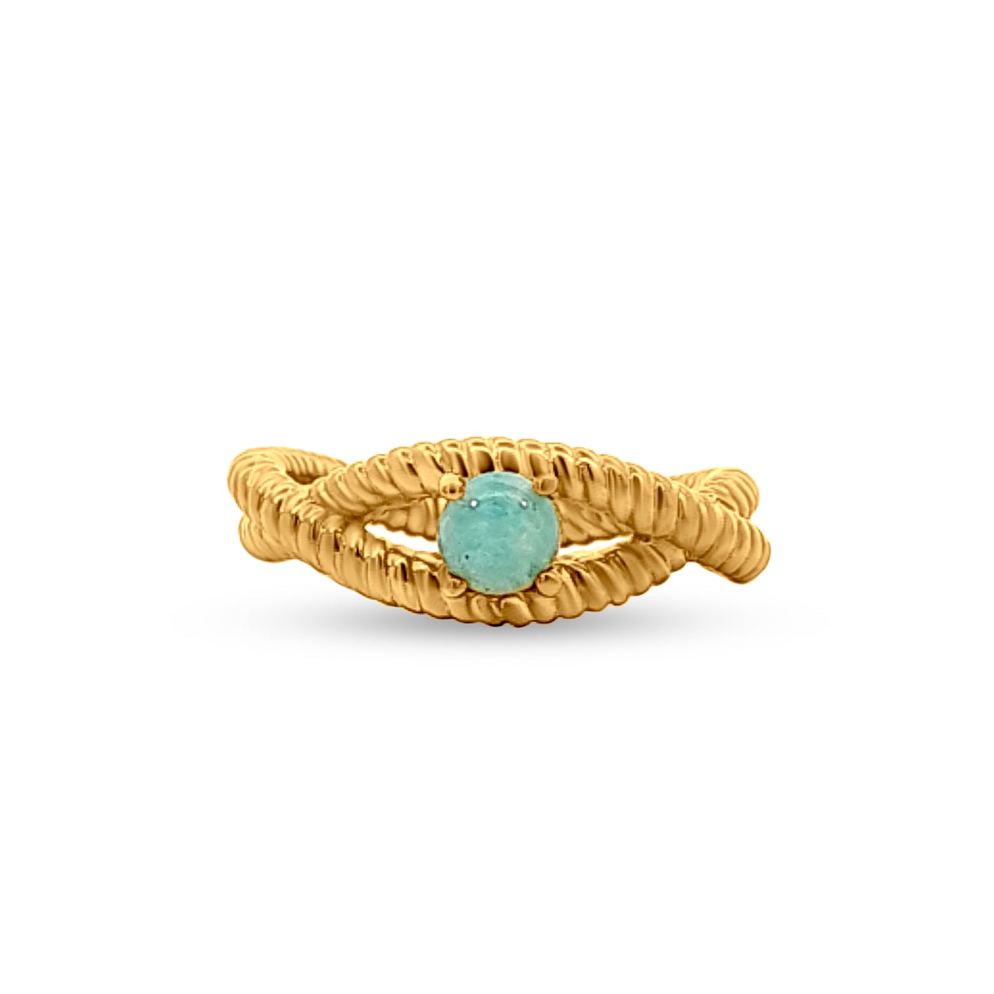 Kiara Bloom: Split Twisted Shank Ring with Blue Stone & Gold Polish