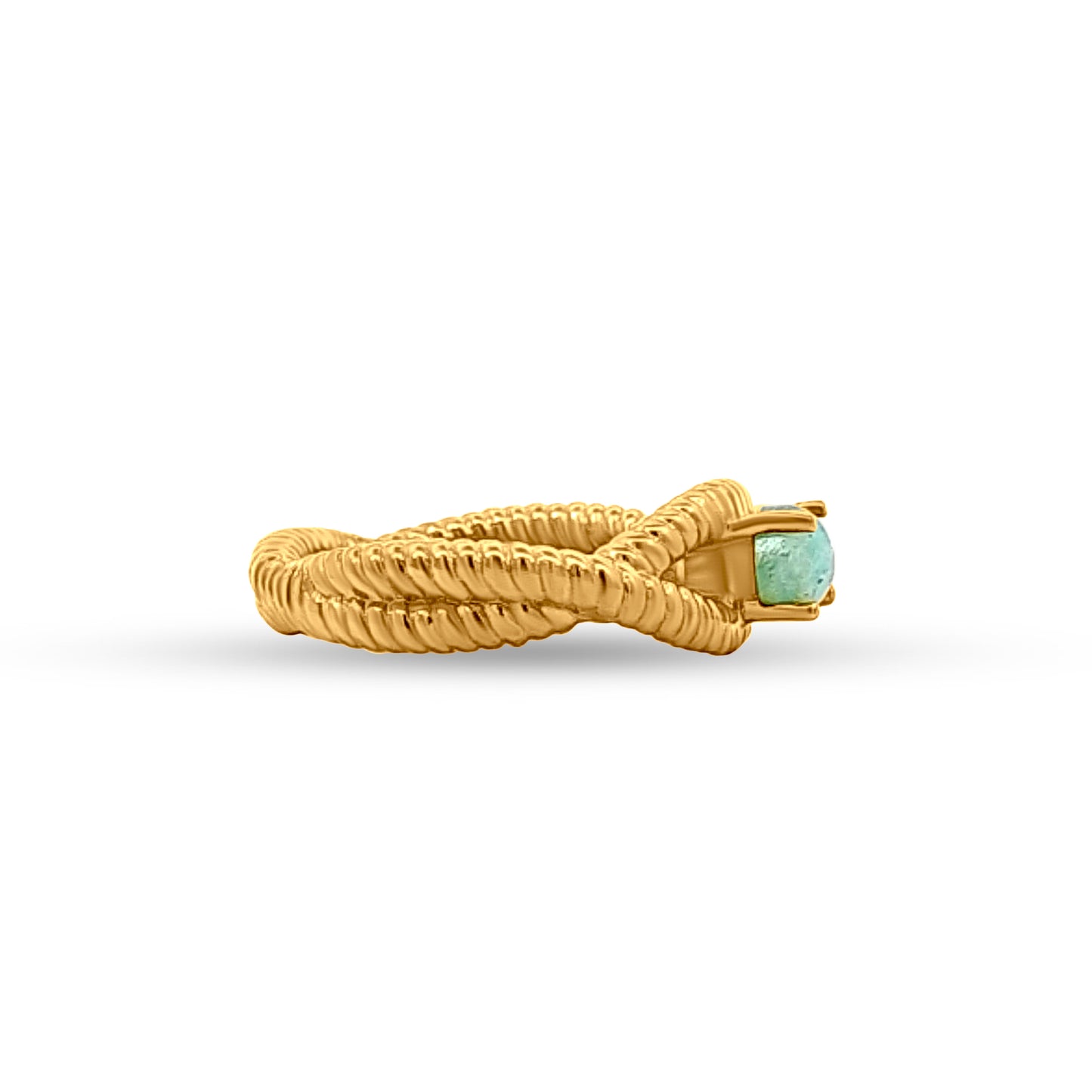 Kiara Bloom: Split Twisted Shank Ring with Blue Stone & Gold Polish