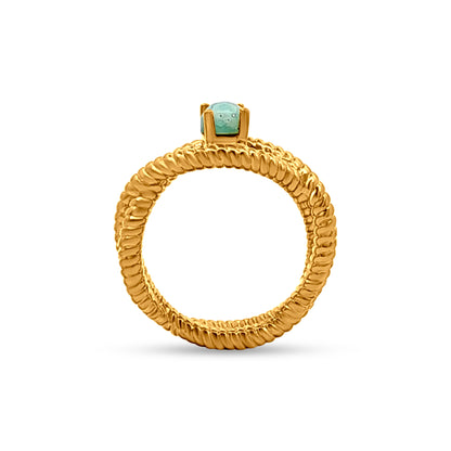 Kiara Bloom: Split Twisted Shank Ring with Blue Stone & Gold Polish