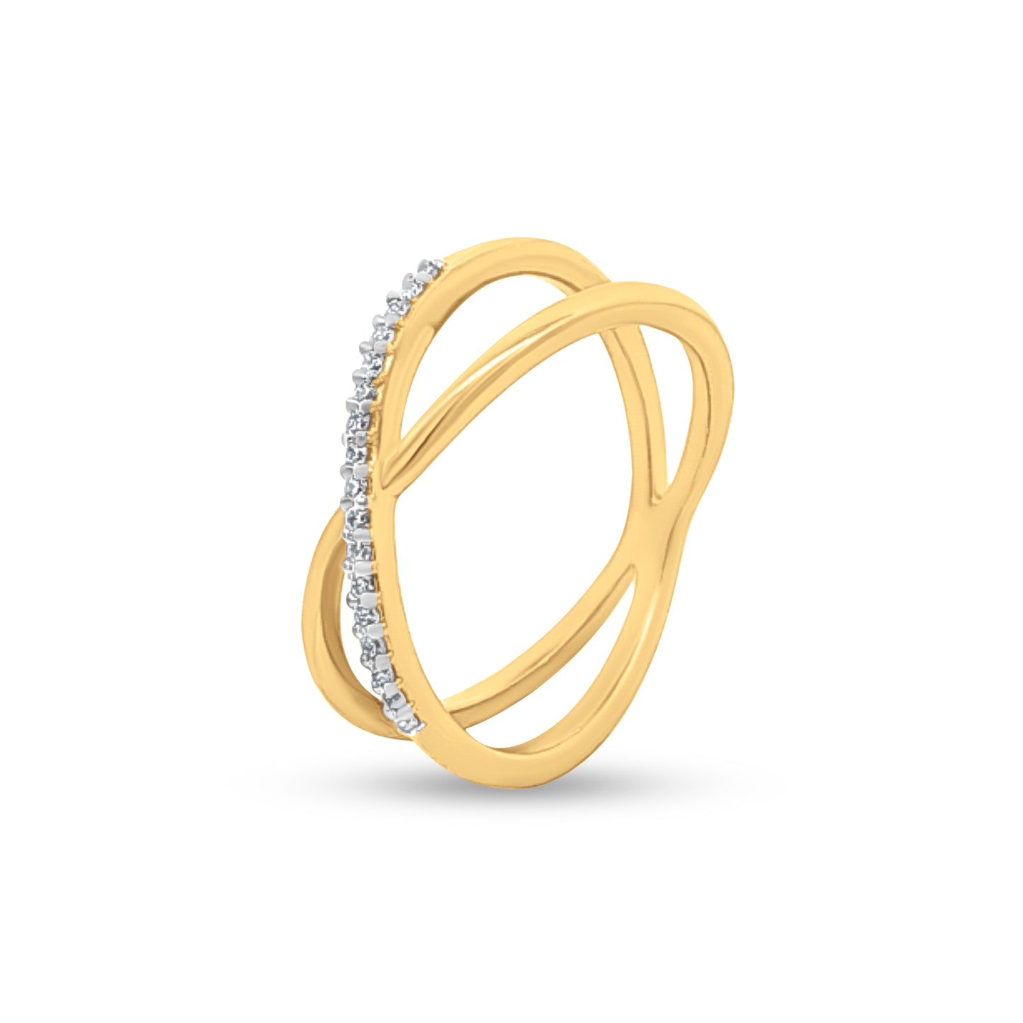 Crossover Band Ring in Sterling Silver with Yellow Gold Polish