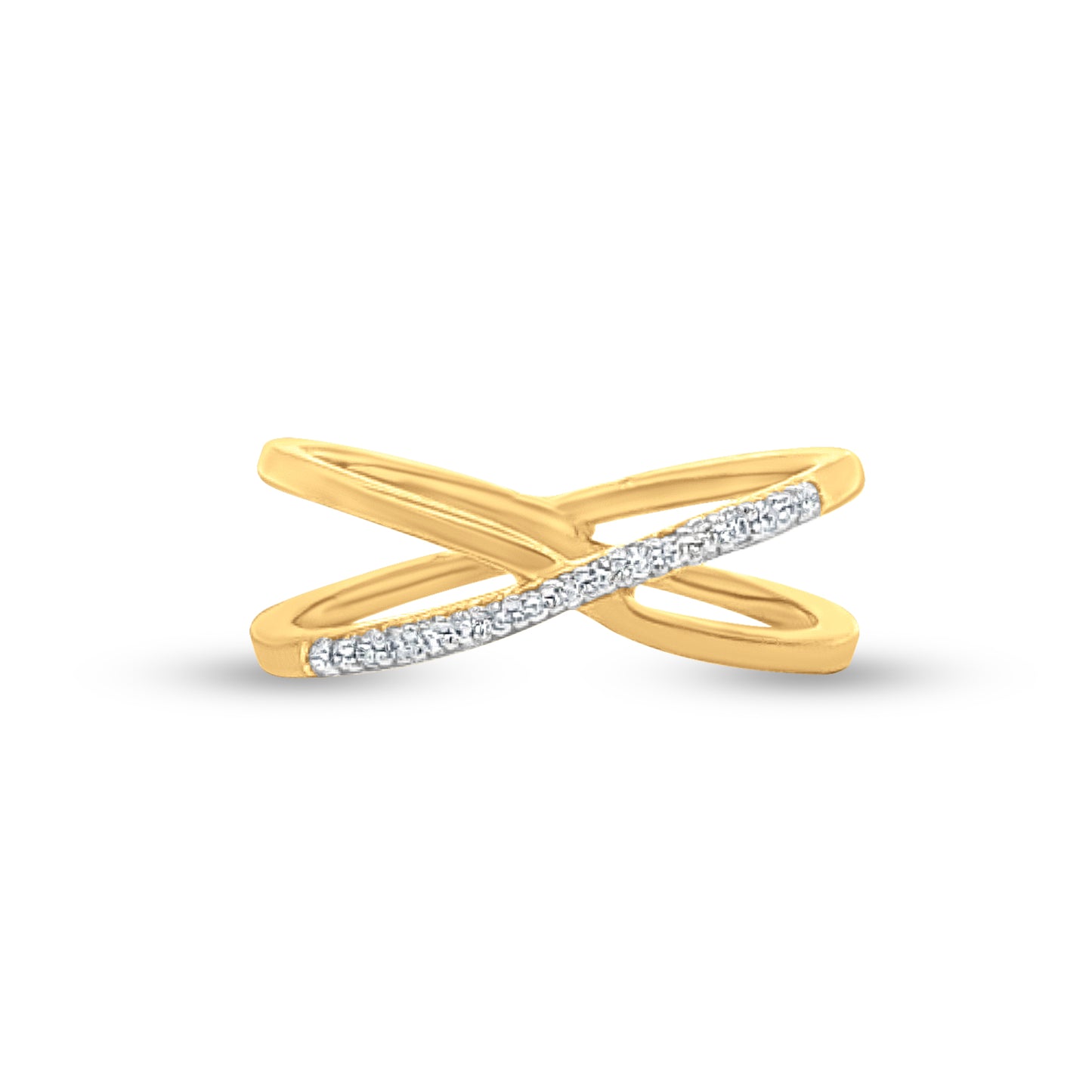Crossover Band Ring in Sterling Silver with Yellow Gold Polish