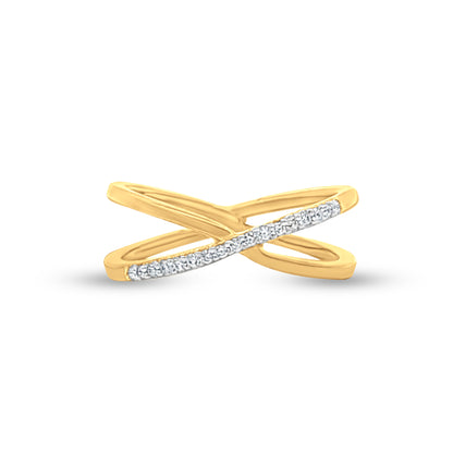 Crossover Band Ring in Sterling Silver with Yellow Gold Polish
