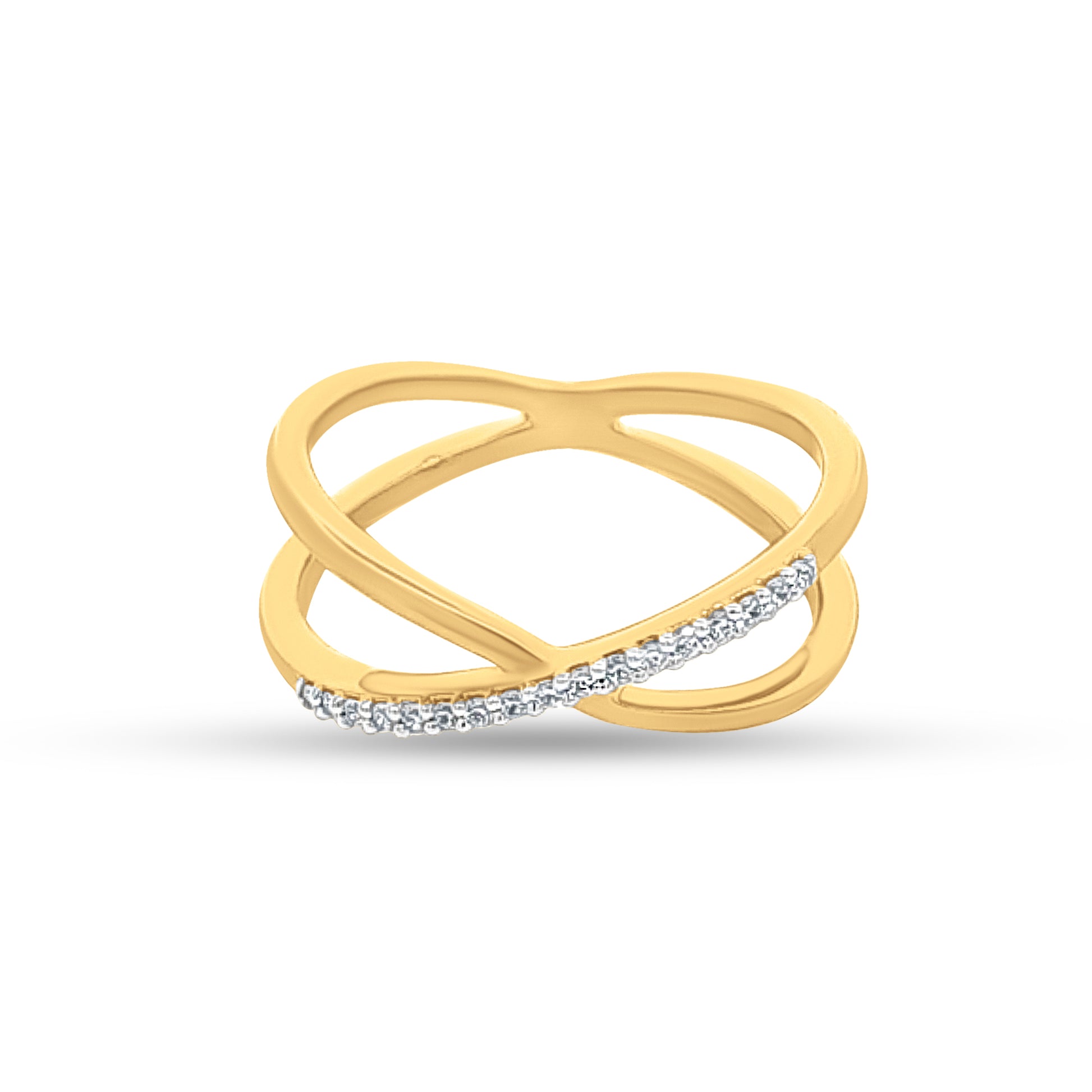 Crossover Band Ring in Sterling Silver with Yellow Gold Polish