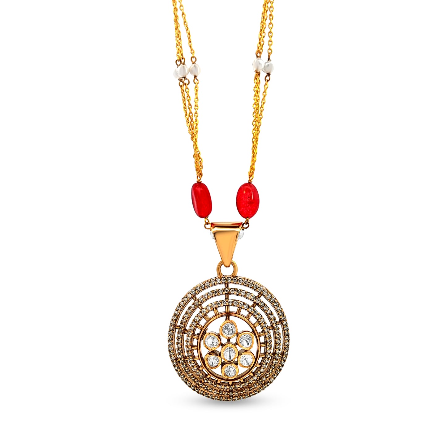 Zara's Majestic 925 Silver Kundan Triple Halo Pendant