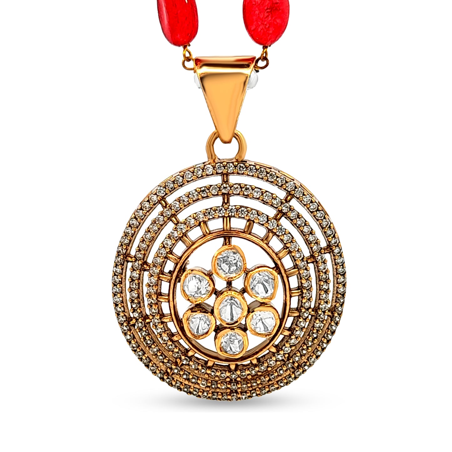 Zara's Majestic 925 Silver Kundan Triple Halo Pendant