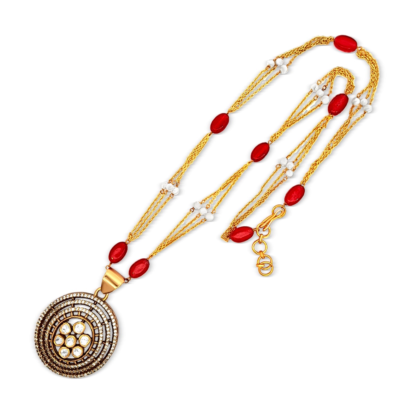 Zara's Majestic 925 Silver Kundan Triple Halo Pendant