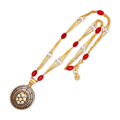 Zara's Majestic 925 Silver Kundan Triple Halo Pendant