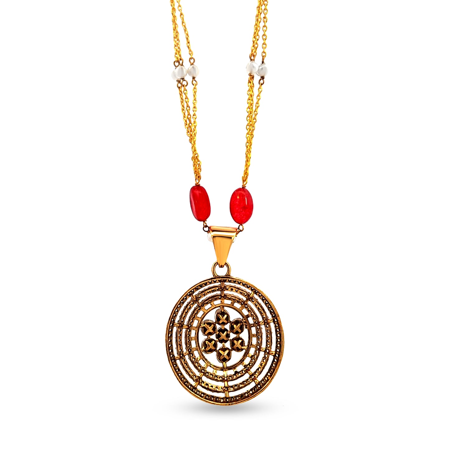 Zara's Majestic 925 Silver Kundan Triple Halo Pendant