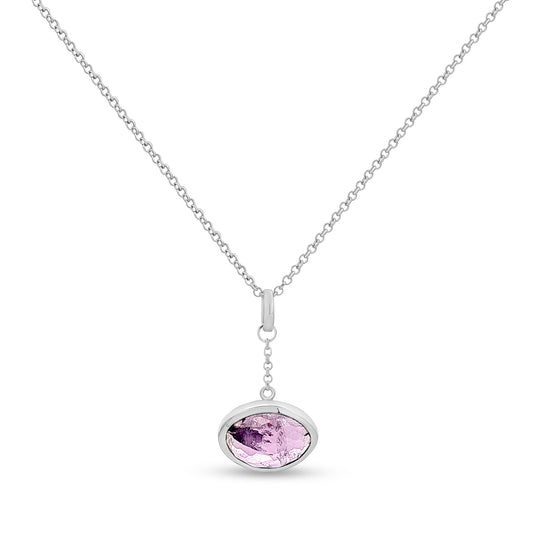 Modern Sterling Silver Pendant with Purple Stone on Delicate Chain