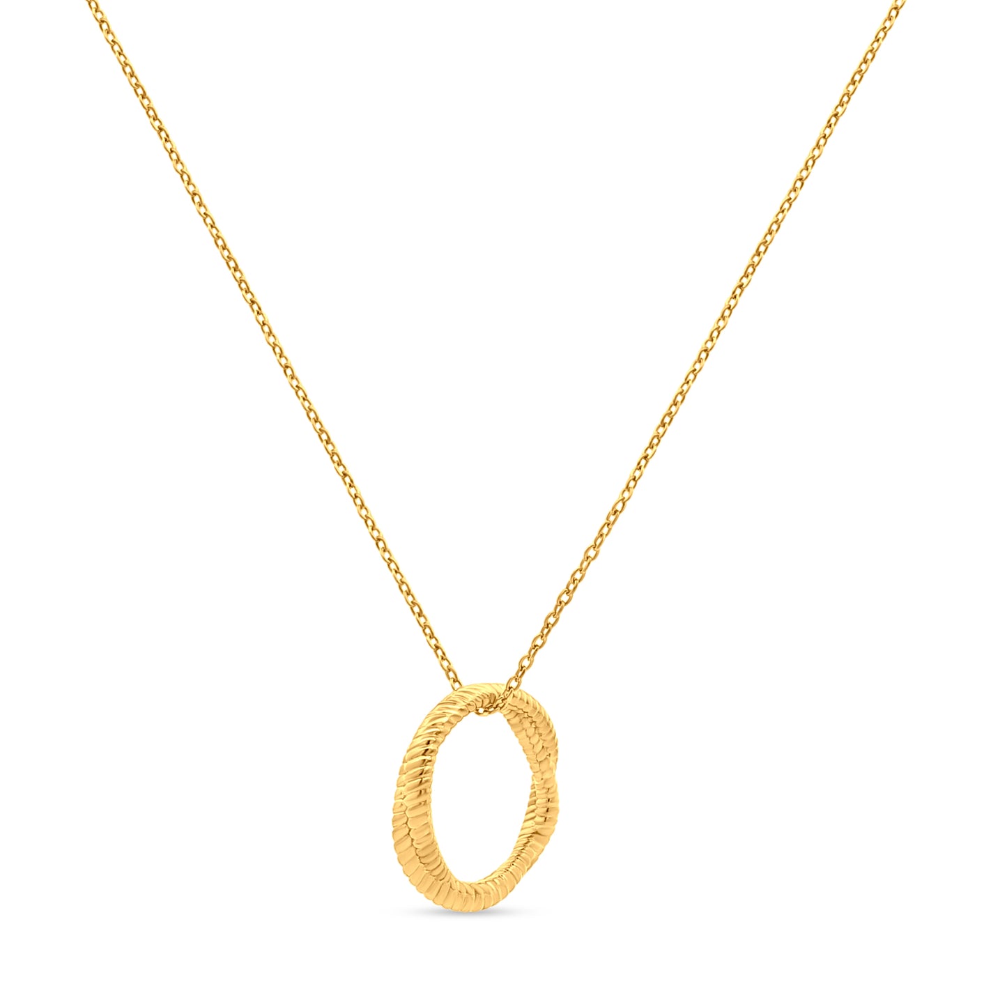 Ira's Boho Glow: Yellow-Plated Twisted Ring Pendant Necklace