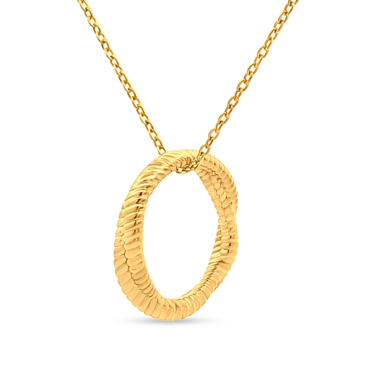 Ira's Boho Glow: Yellow-Plated Twisted Ring Pendant Necklace