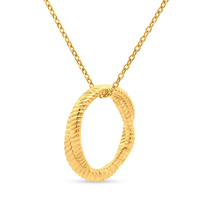 Ira's Boho Glow: Yellow-Plated Twisted Ring Pendant Necklace