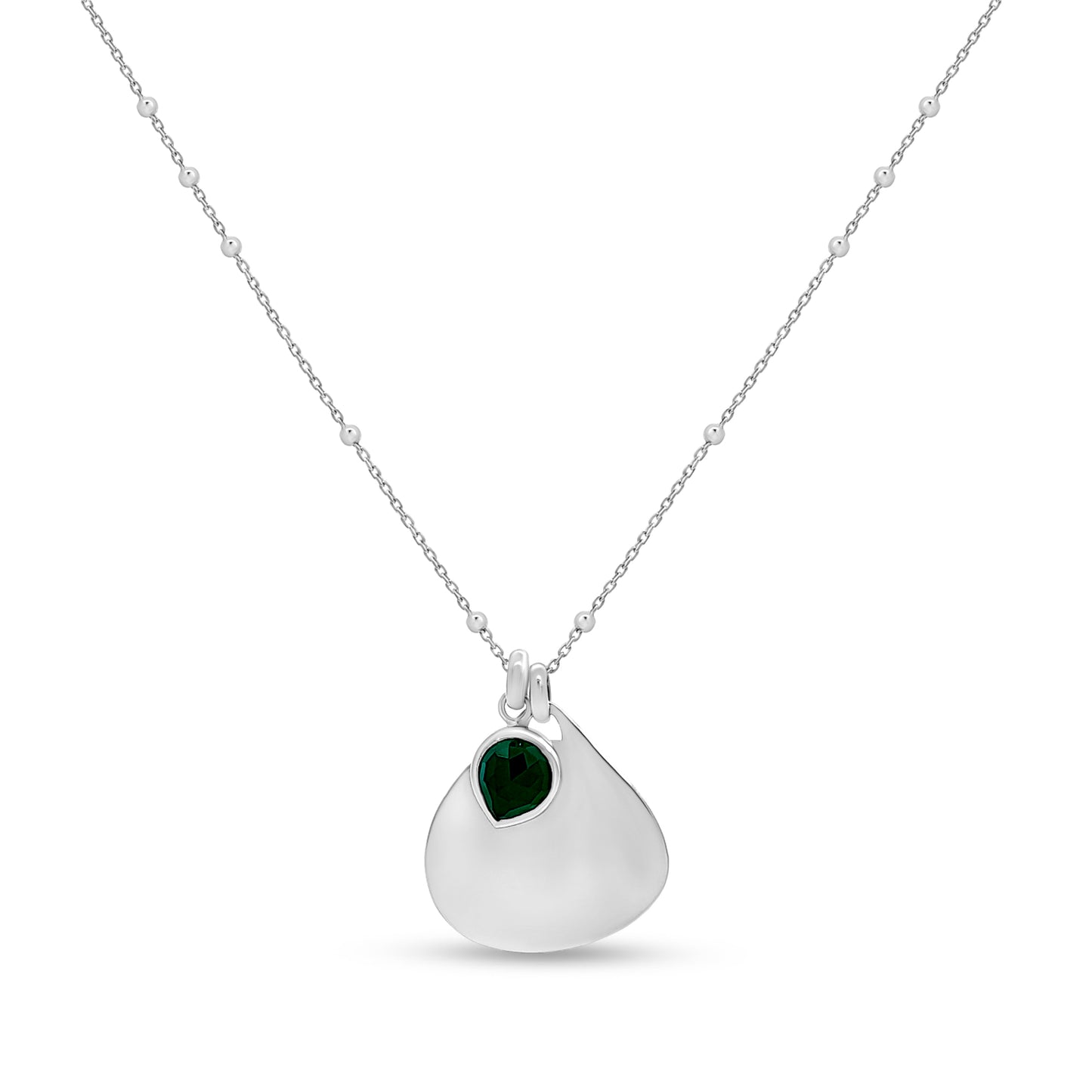 Sterling Silver Pendant Necklace with Emerald-Colored Stone