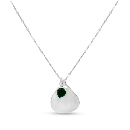 Sterling Silver Pendant Necklace with Emerald-Colored Stone