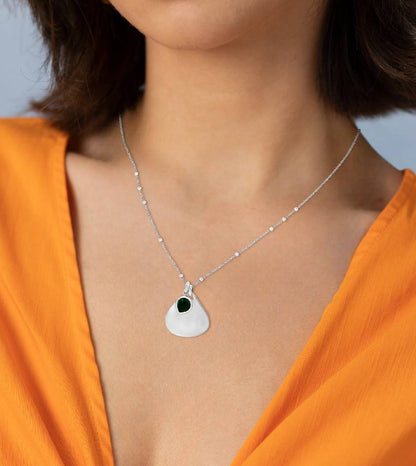 Sterling Silver Pendant Necklace with Emerald-Colored Stone