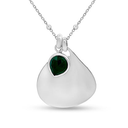 Sterling Silver Pendant Necklace with Emerald-Colored Stone