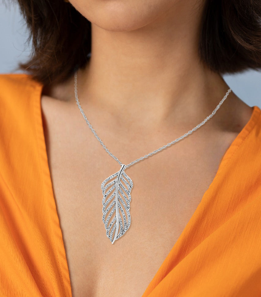 Mayuri: Feather Pendant with Sparkling Stone in Sterling Silver