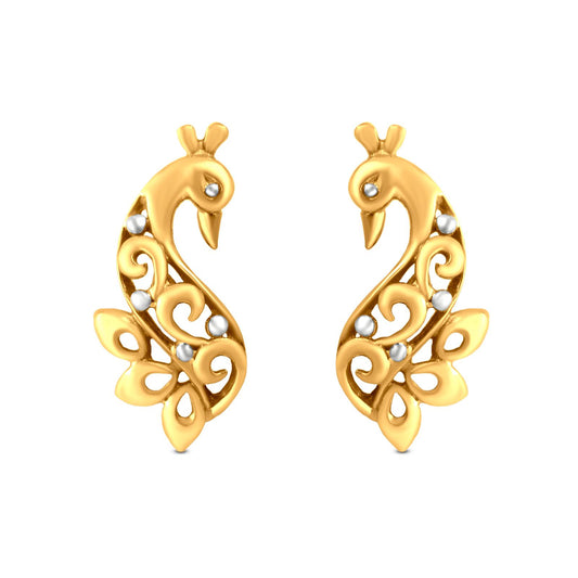 22k Gold Peacock Motif Earrings: Animal-Inspired Elegance.
