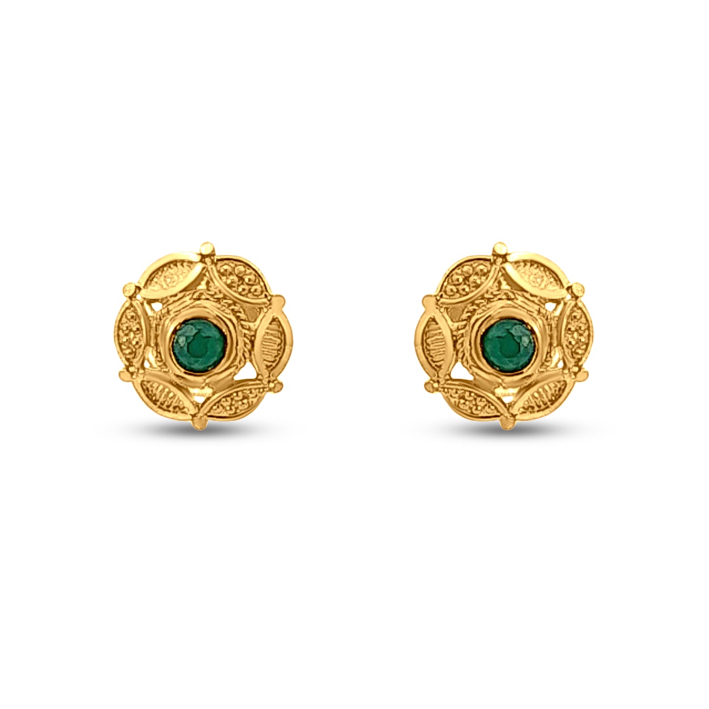 22k Yellow Gold Traditional Green Stone Studs