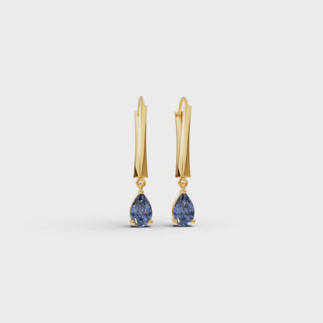 14K Gold Daily Wear Hoop Earrings with Blue CZ Embellishment