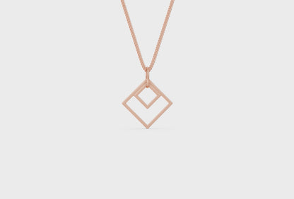 Ira-14K Rose Gold Minimalist Rhombus Frame Pendant